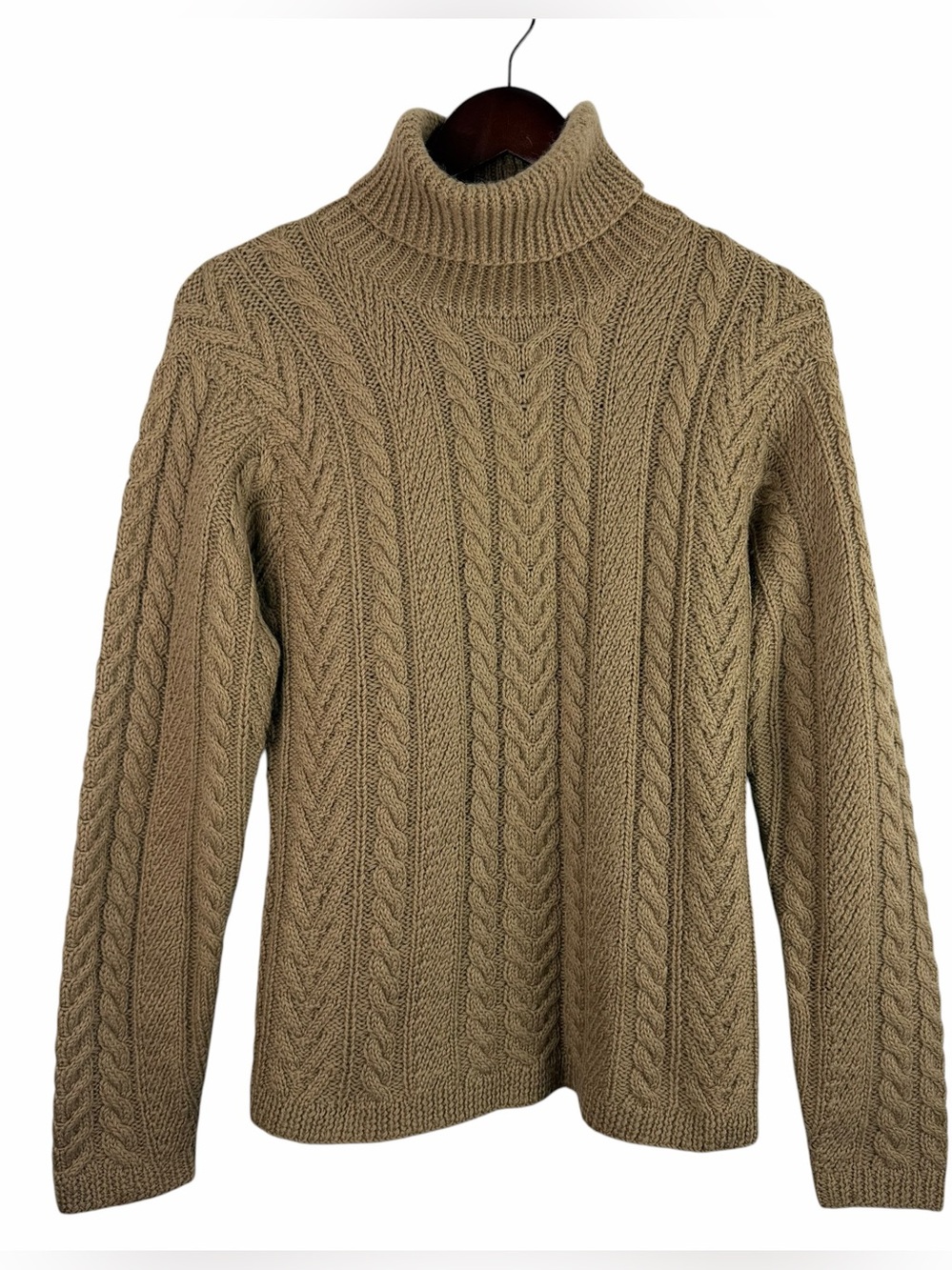 Lauren Ralph Lauren | Camel Beige Hand Knit Wool Cable Turtleneck Sweater